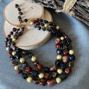 VTG- Hattie Carnegie- Pre-‘60s- 3 Strand, Varied Faux Stone Glass Bead Necklace